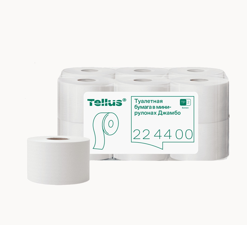 224400 Tellus туалетная бумага в мини-рулонах Джамбо, баланс 1 сл, 270 м, макулатура ТP2