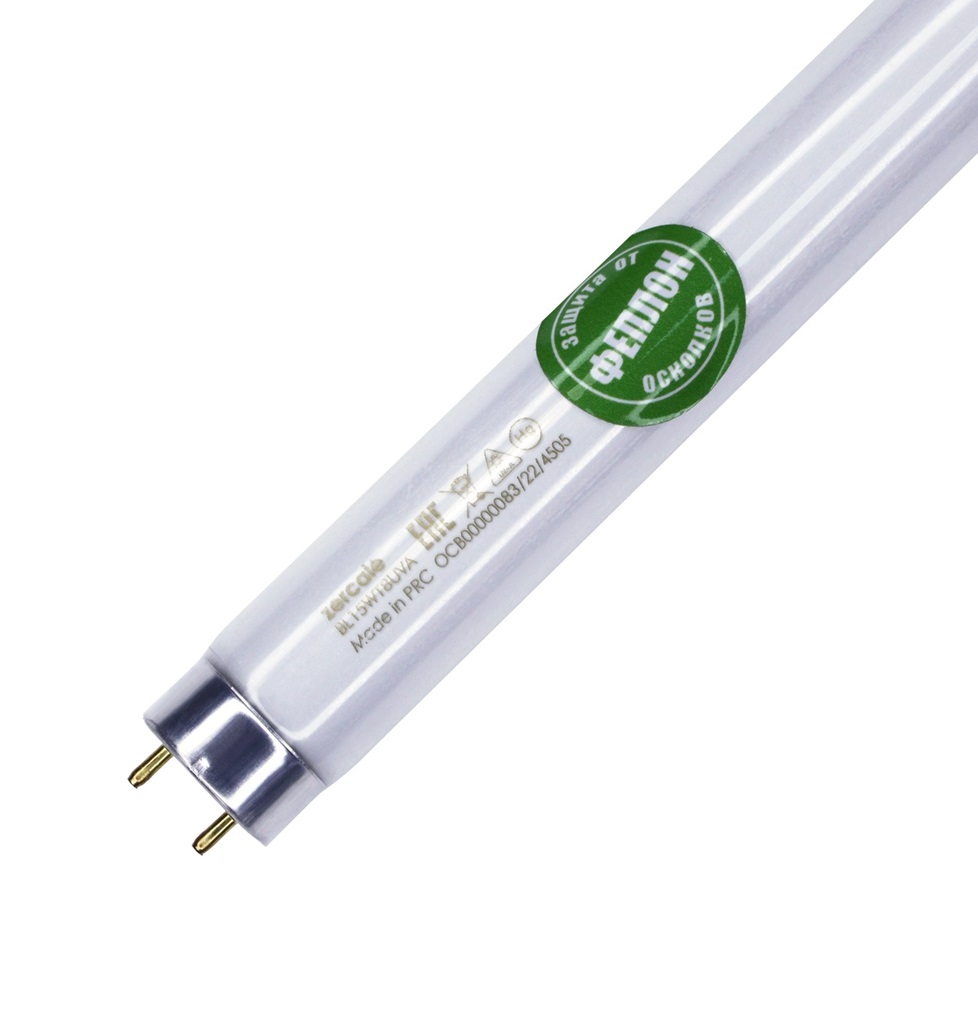 Лампа ультрафиолетовая Zercale BL15W T8 UVA FEP G13 UVA в обол.ФЕПЛОН (FEP) защищ.