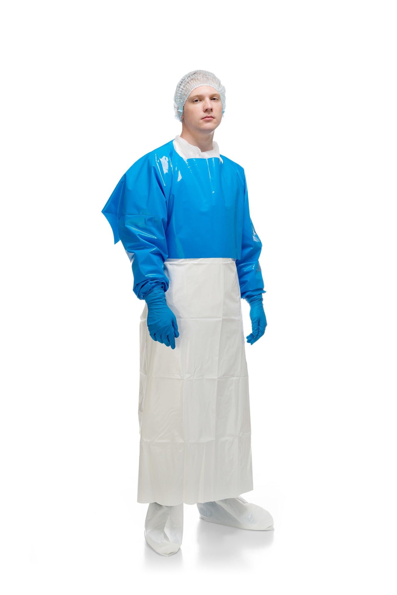 940100 Фартук HACCPER Uretex Blue Cape 150 с рукавами укороченного кроя, 450х2000мм 