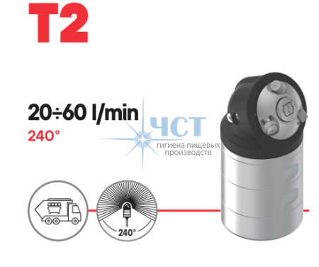Насадка для мойки емкостей T2 с гидроприводом 240°; 20л/мин; 250бар; (нерж). вход 1/2г.