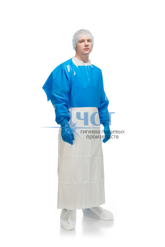 940100 Фартук HACCPER Uretex Blue Cape 150 с рукавами укороченного кроя, 450х2000мм 